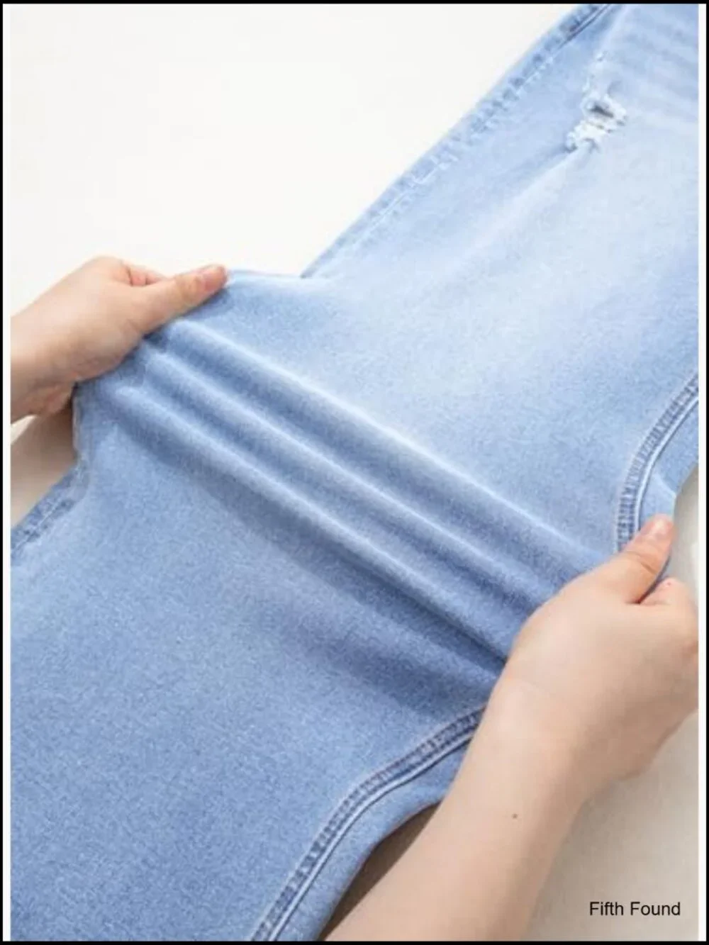 High Waisted Wide Leg Jeans Stretchy Distressed Straight Leg Folded Hem